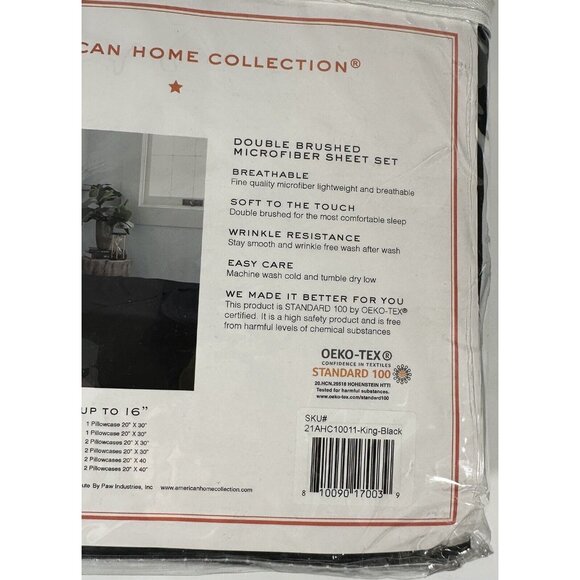 American Home Coll Single Black Flat Top Sheet Microfiber 108” X 101” Fabric - Picture 5 of 7